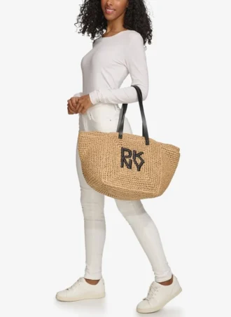 Bolsos Tote de paja de ganchillo con logotipo de Paloma