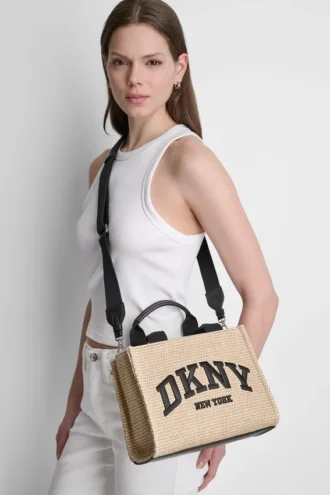Bolsos Tote pequeños de paja Hadlee con logotipo