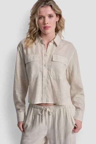 Camisa con botones delanteros de mezcla de lino