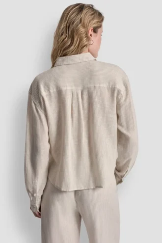 Camisa con botones delanteros de mezcla de lino