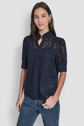 Camisa con mangas abullonadas de encaje