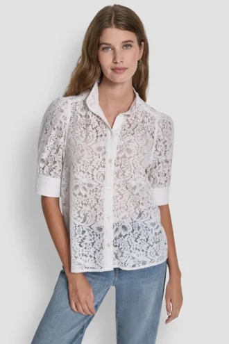 Camisa con mangas abullonadas de encaje