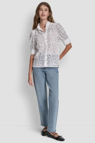 Camisa con mangas abullonadas de encaje