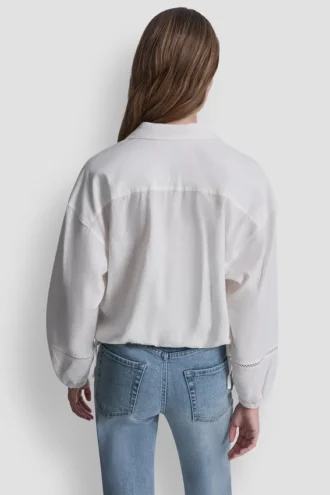 Camisa de cuello en V de mezcla de lino