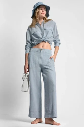 Pantalones cortos de pierna ancha de mezcla de lino