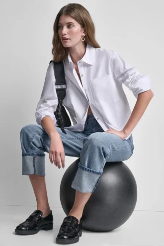 Camisa de popelín con botones de pedrería