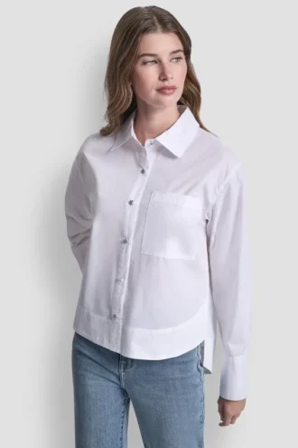 Camisa de popelín con botones de pedrería