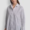 Camisa de popelín de manga larga con botones y pedrería