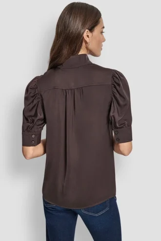 Camisa sin cuello con mangas abullonadas