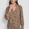 Camisa sin cuello con mangas abullonadas y fruncido Camisa sin cuello con mangas abullonadas y fruncido