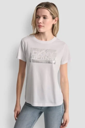 Camiseta con logo apilado y pedrería de DKNY Vaqueros