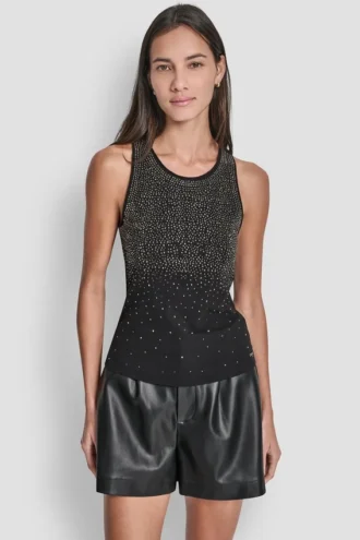 Camiseta sin mangas con adornos de pedrería Ombré
