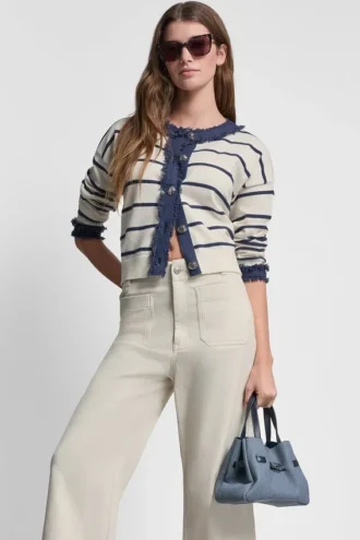 Cárdigan a rayas con flecos de denim