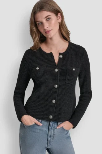Cárdigan de cuello redondo con punto Tuck