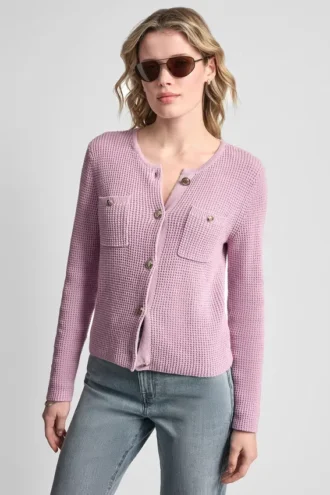 Cárdigan de cuello redondo con punto Tuck