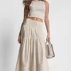 Falda Maxi con volantes y cintura fruncida Falda Maxi con volantes y cintura fruncida