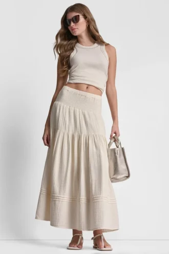 Falda Maxi con volantes y cintura fruncida