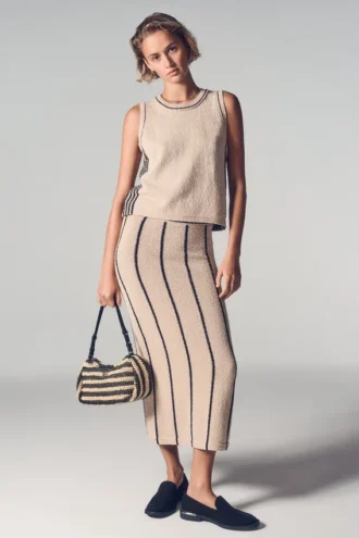 Falda Maxi sin cremallera con detalles de rayas Falda Maxi sin cremallera con detalles de rayas