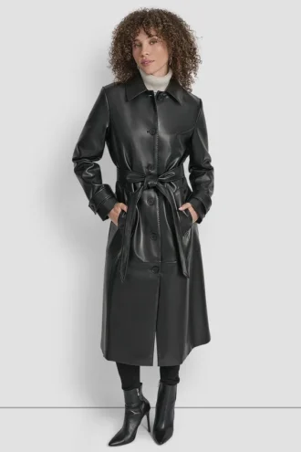 Gabardina larga de imitación de piel Gabardina larga de imitación de piel