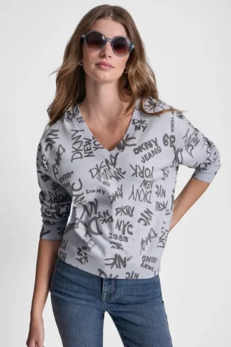 Jersey de cuello en V con estampado de logotipo