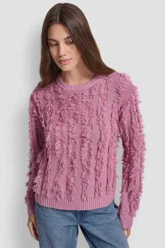 Jersey de manga larga y cuello redondo con costuras con flecos Jersey de manga larga y cuello redondo con costuras con flecos