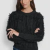 Jersey de manga larga y cuello redondo con costuras con flecos Jersey de manga larga y cuello redondo con costuras con flecos