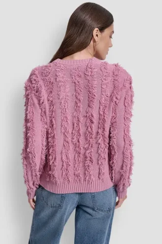 Jersey de manga larga y cuello redondo con costuras con flecos Jersey de manga larga y cuello redondo con costuras con flecos
