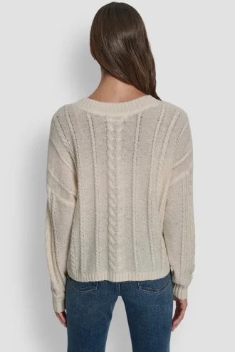 Jerséis de cuello en V con trenzado tipo mohair