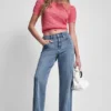 Pantalón clásico de talle alto y pierna recta con puños Pantalón clásico de talle alto y pierna recta con puños