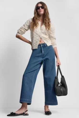 Pantalón corto de pierna ancha de felpa índigo