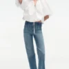 Pantalón de talle alto y pierna ancha con bolsillos de parche