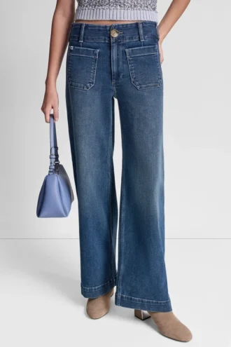 Pantalón de talle alto y pierna ancha con bolsillos de parche