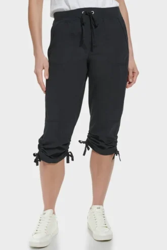 Pantalones capri utilitarios fruncidos de talle alto