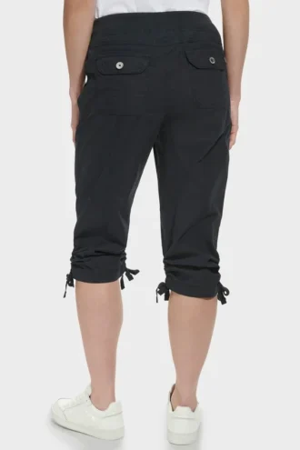 Pantalones capri utilitarios fruncidos de talle alto