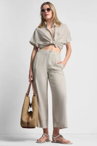 Pantalones cortos de pierna ancha de mezcla de lino