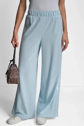 Pantalones de pierna ancha con rayas de lentejuelas