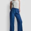 Pantalones plisados de cintura media con cinturilla con lazo Pantalones plisados de cintura media con cinturilla con lazo