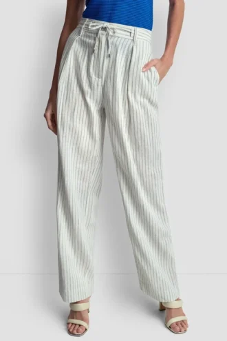 Pantalones plisados de mezcla de lino a rayas