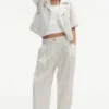 Pantalones plisados de mezcla de lino a rayas Pantalones plisados de mezcla de lino a rayas