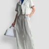 Pantalones plisados de mezcla de lino a rayas Pantalones plisados de mezcla de lino a rayas