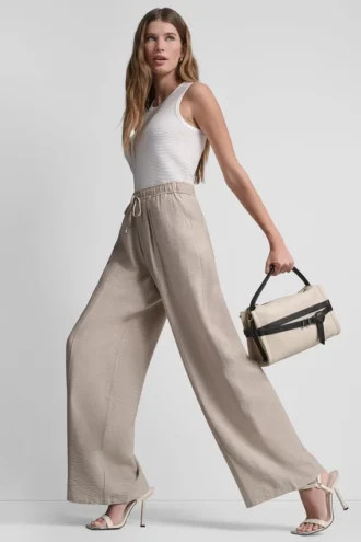 Pantalones sin cremallera de pierna ancha con costuras