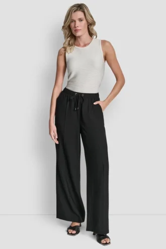 Pantalones sin cremallera de pierna ancha con costuras
