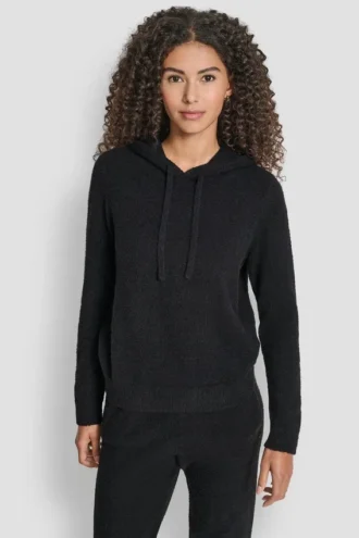 Sudadera con capucha de hilo de plumas, cordones y logotipo en el mismo tono