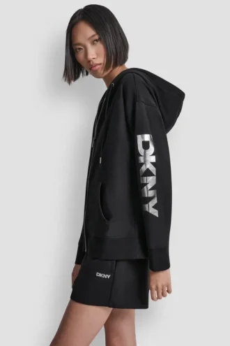 Sudadera con capucha y cremallera completa con logotipo metalizado