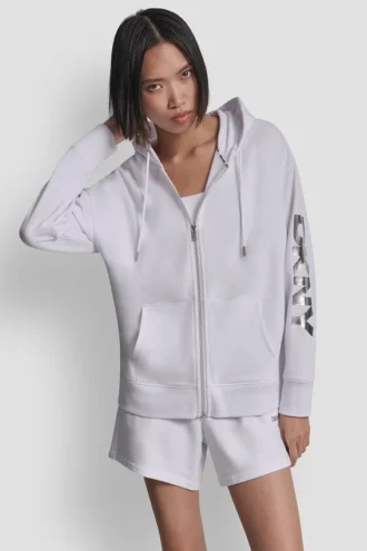 Sudadera con capucha y cremallera completa con logotipo metalizado