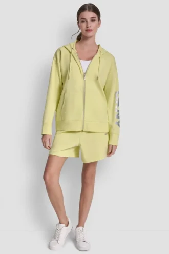 Sudadera con capucha y cremallera completa con logotipo metalizado