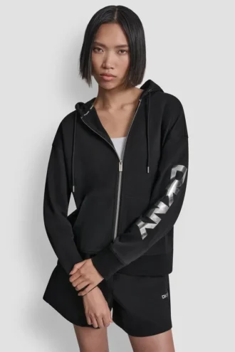 Sudadera con capucha y cremallera completa con logotipo metalizado