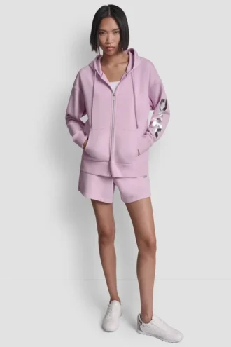 Sudadera con capucha y cremallera completa con logotipo metalizado