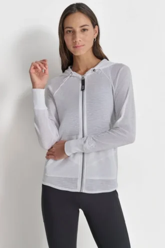 Sudadera con capucha y cremallera completa de tejido mini waffle