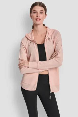 Sudadera con capucha y cremallera completa de tejido mini waffle Sudadera con capucha y cremallera completa de tejido mini waffle